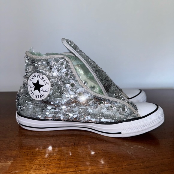 Converse Shoes - Converse Chuck Taylor High Sneakers In Silver Sequin Size 9